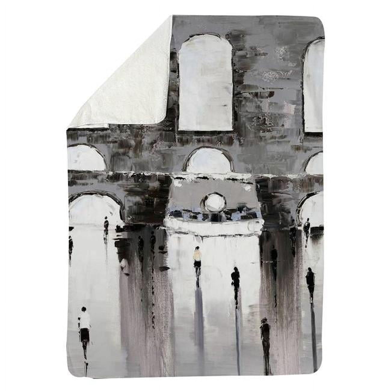 5545-6080-CI175 60 x 80 in. Grey Building with Passersby-Sherpa Fleece Blanket