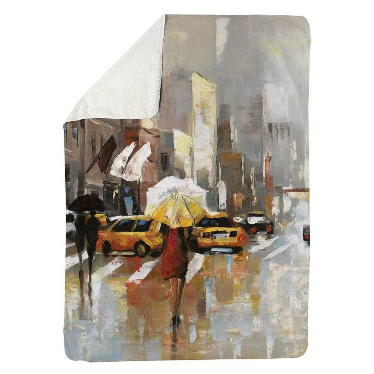 5545-6080-CI18 60 x 80 in. People with Umbrellas Walking Across The Street-Sherpa Fleece Blanket
