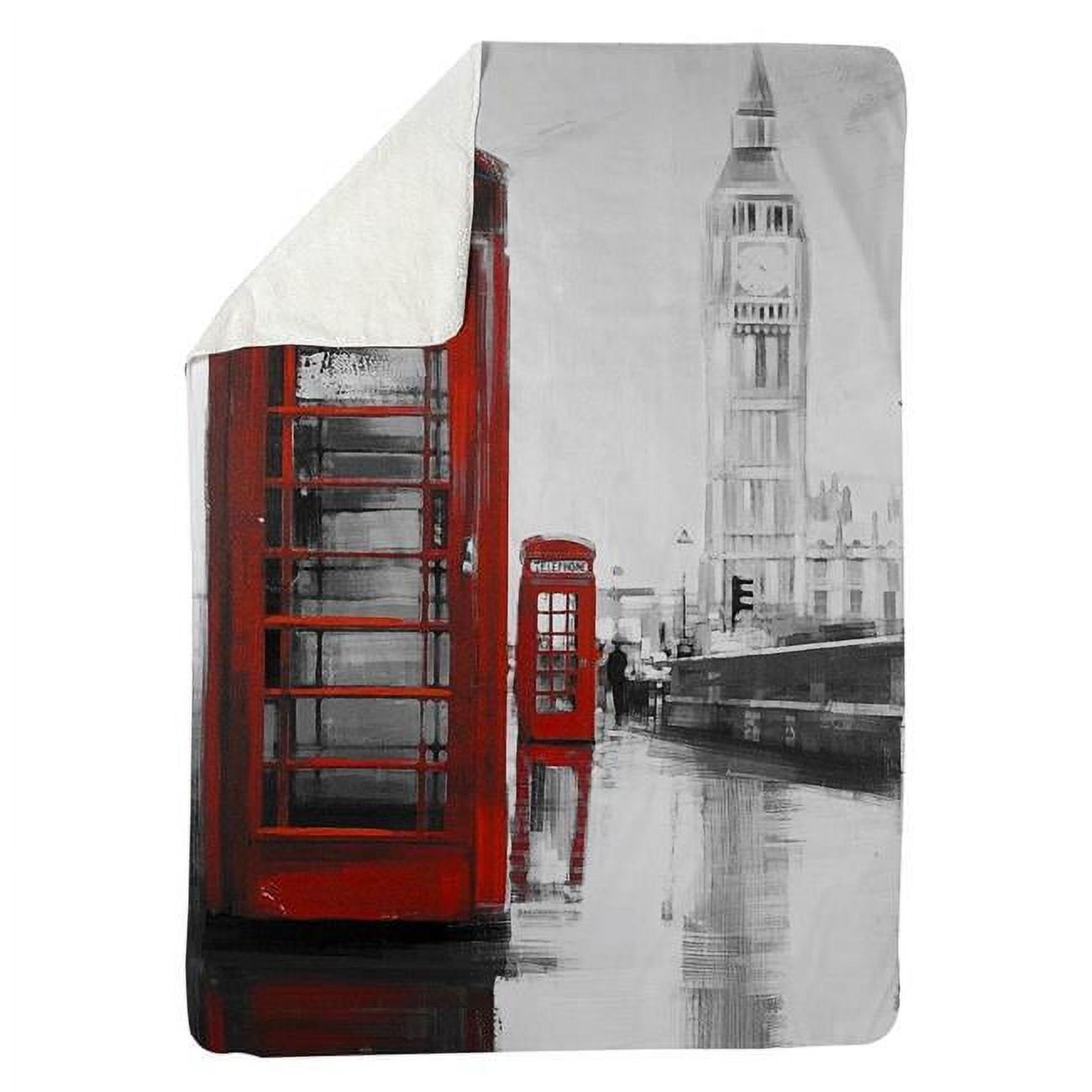 5545-6080-CI187 60 x 80 in. Red Phonebooth with The Big Ben-Sherpa Fleece Blanket