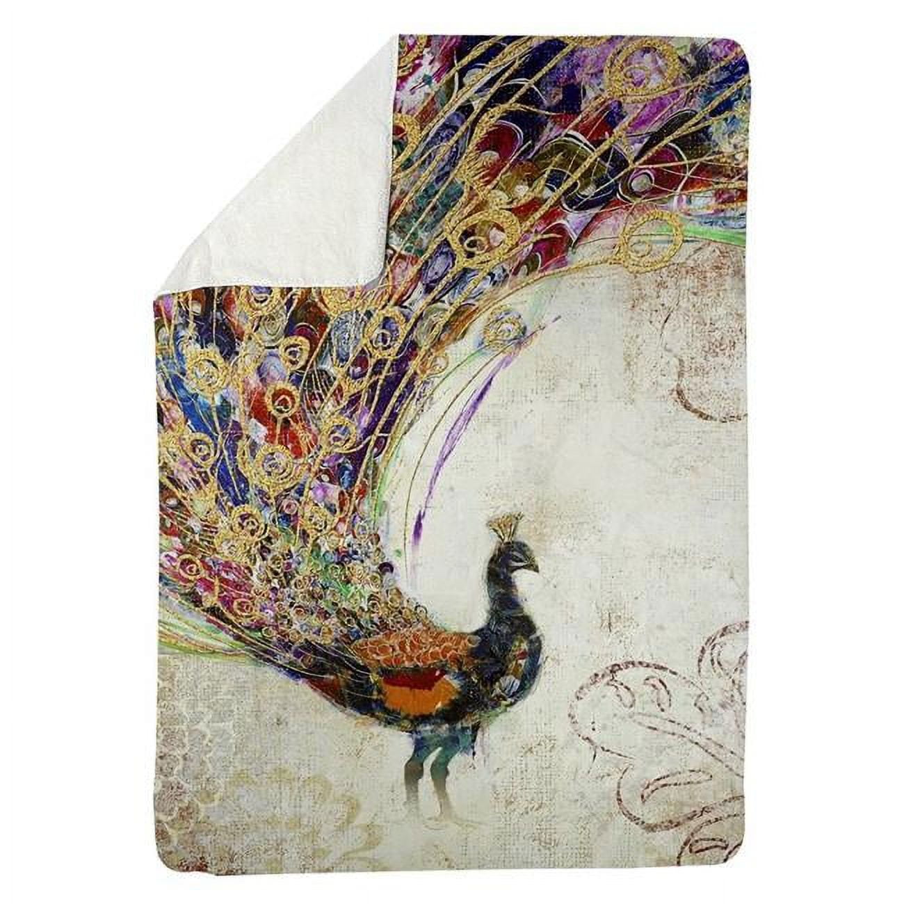 5545-6080-AN12 60 x 80 in. Peacock with Gold Feathers-Sherpa Fleece Blanket