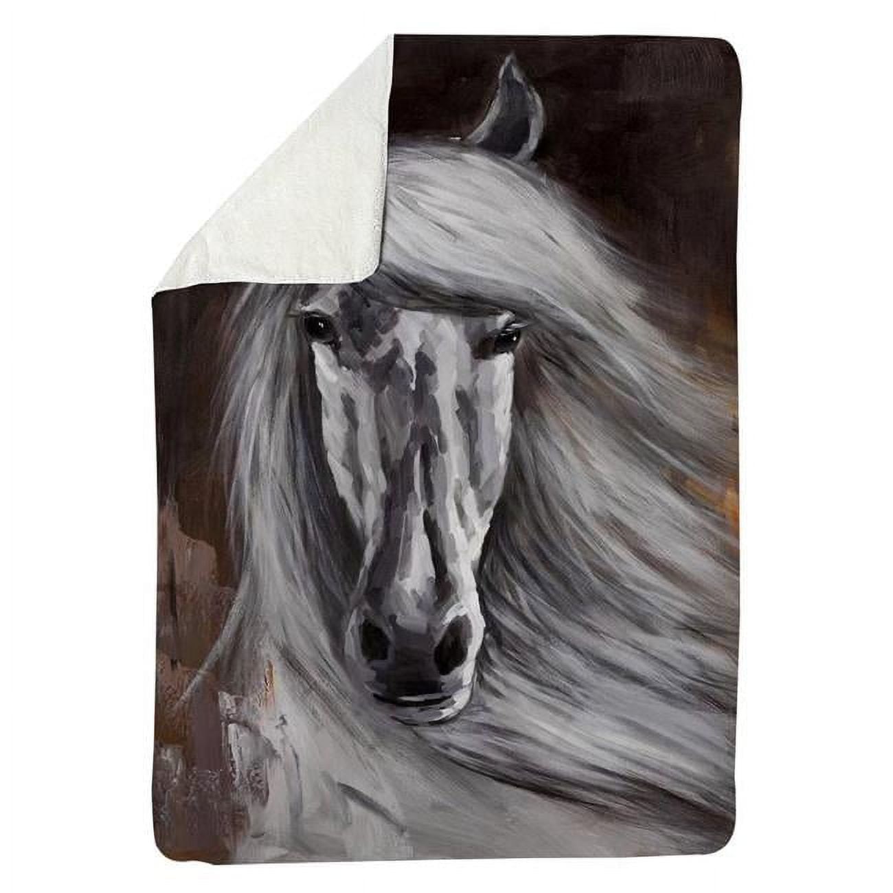 60 x 80 in. Proud White Horse-Sherpa Fleece Blanket