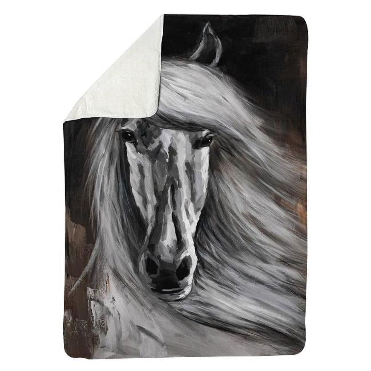 60 x 80 in. White Horse-Sherpa Fleece Blanket
