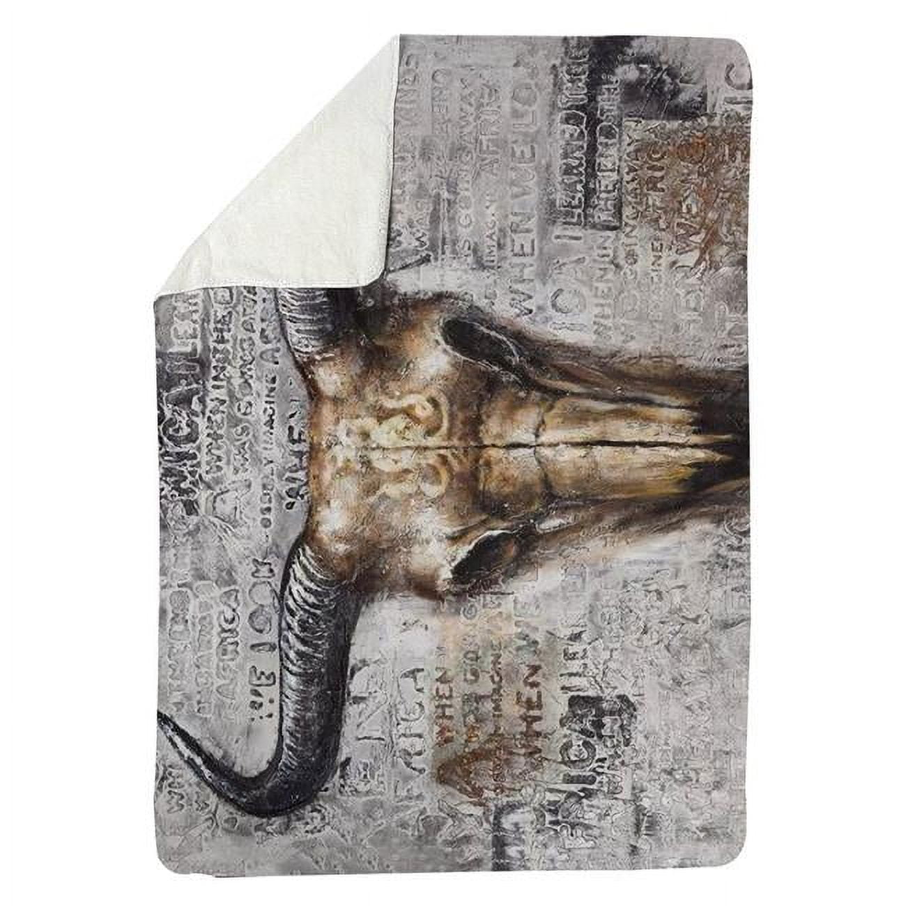 5545-6080-AN142 60 x 80 in. Bull Skull with Typography-Sherpa Fleece Blanket