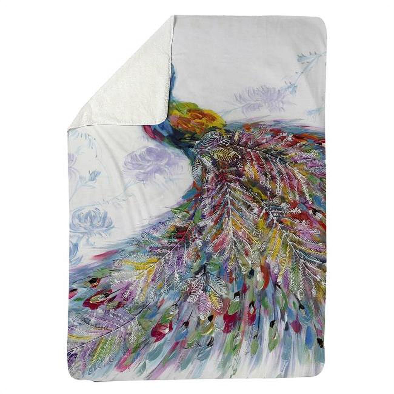 5545-6080-AN17 60 x 80 in. Majestic Peacock with Flowers-Sherpa Fleece Blanket