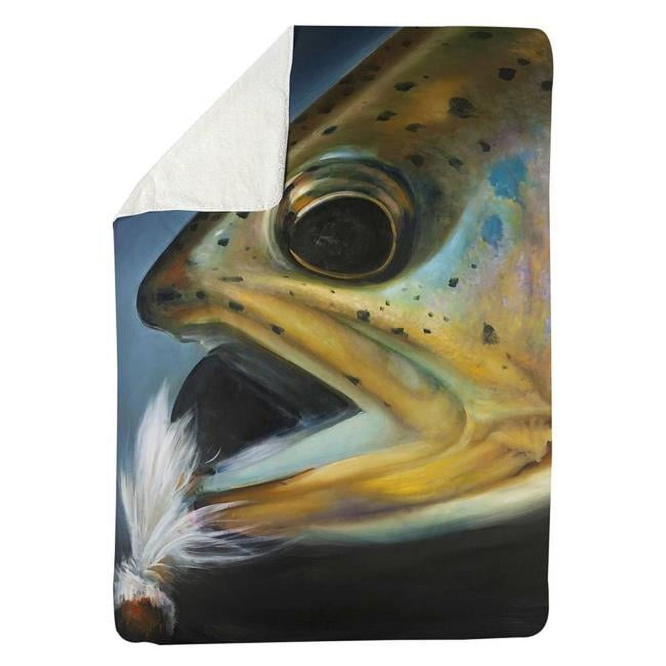 5545-6080-AN172 60 x 80 in. Golden Trout with Fly Fishing Flie-Sherpa Fleece Blanket