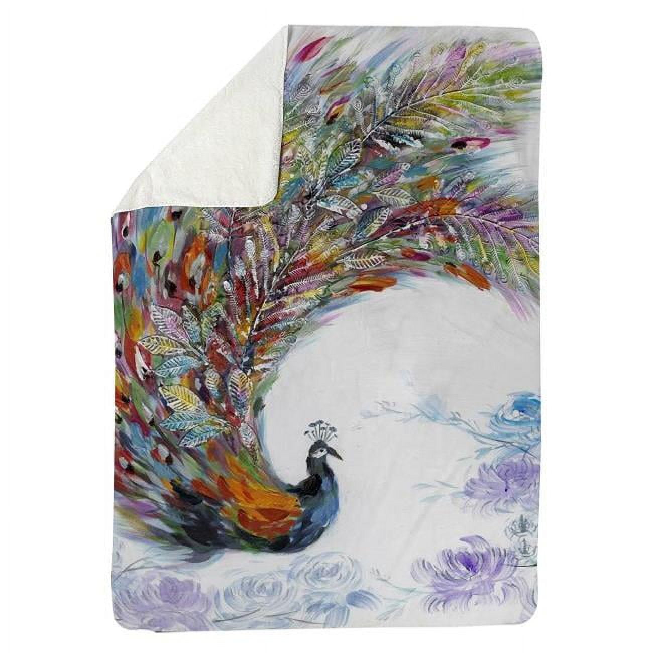 5545-6080-AN18 60 x 80 in. Colorful Peacock with Flowers-Sherpa Fleece Blanket