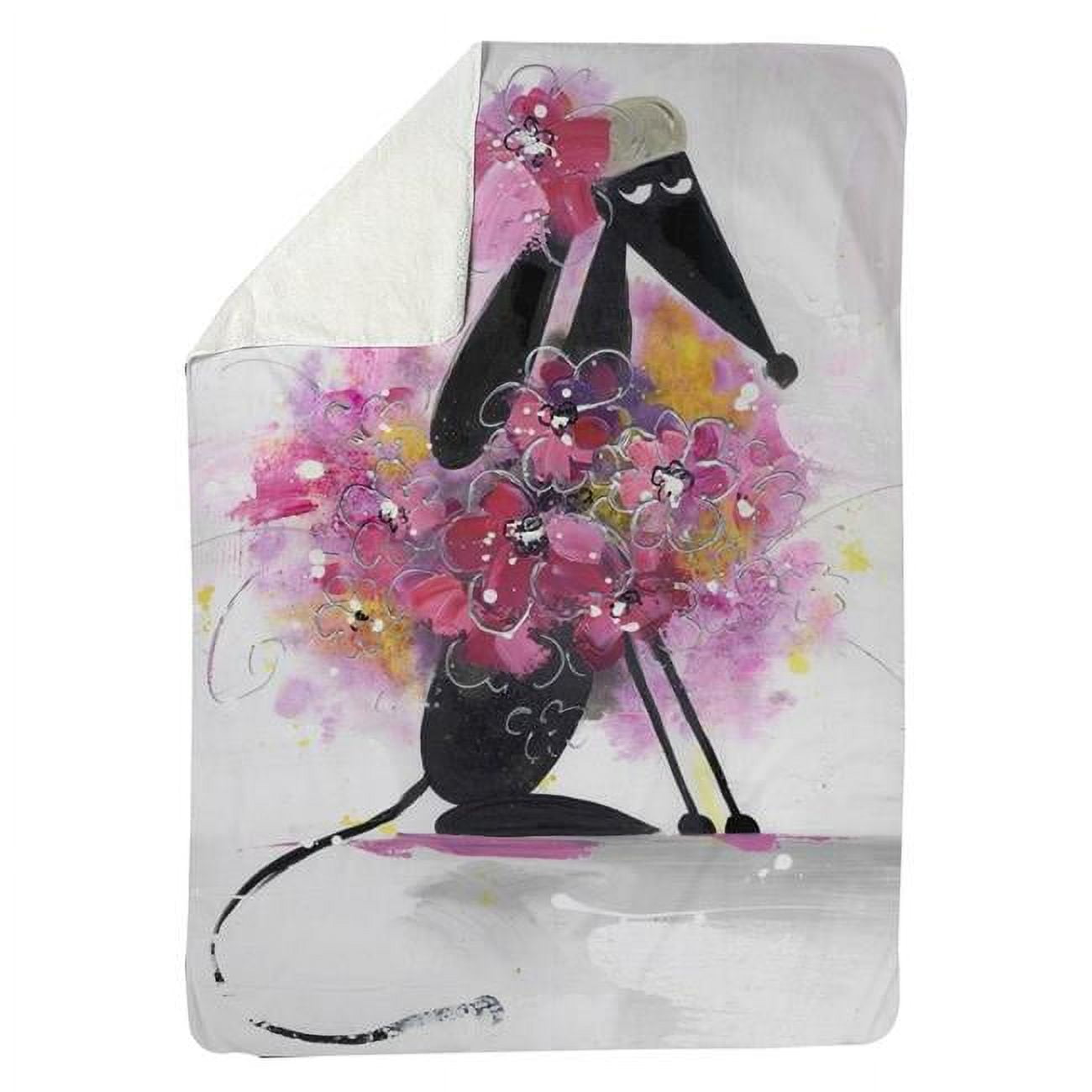 5545-6080-AN29 60 x 80 in. Cartoon Dog with Pink Flowers-Sherpa Fleece Blanket