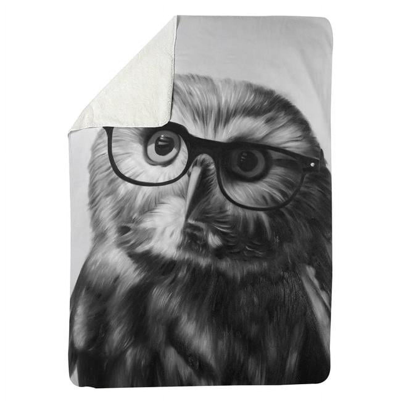 5545-6080-AN294 60 x 80 in. Northern Saw-Whet Owl with Glasses-Sherpa Fleece Blanket