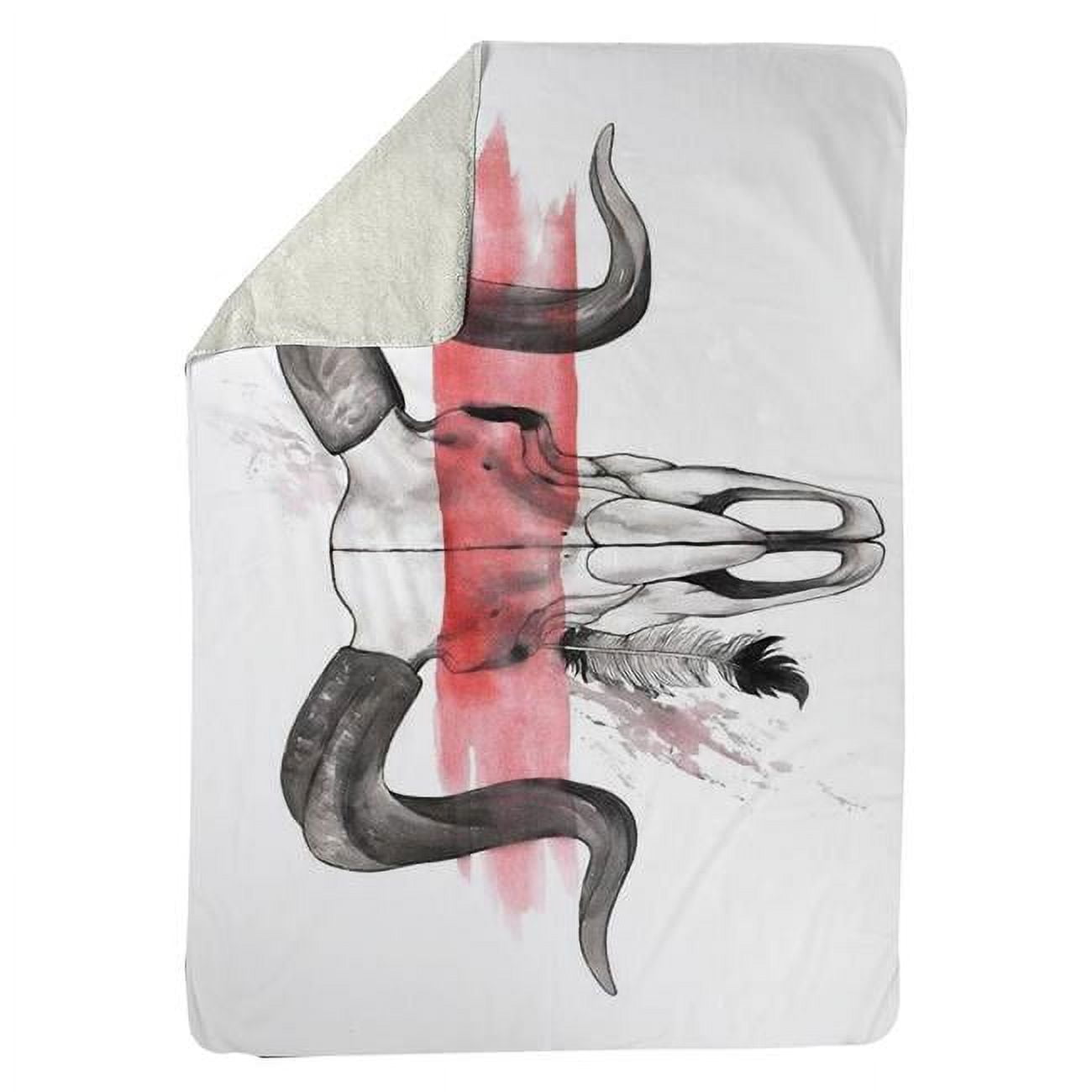 5545-6080-AN325 60 x 80 in. Aries Skull with Feather-Sherpa Fleece Blanket
