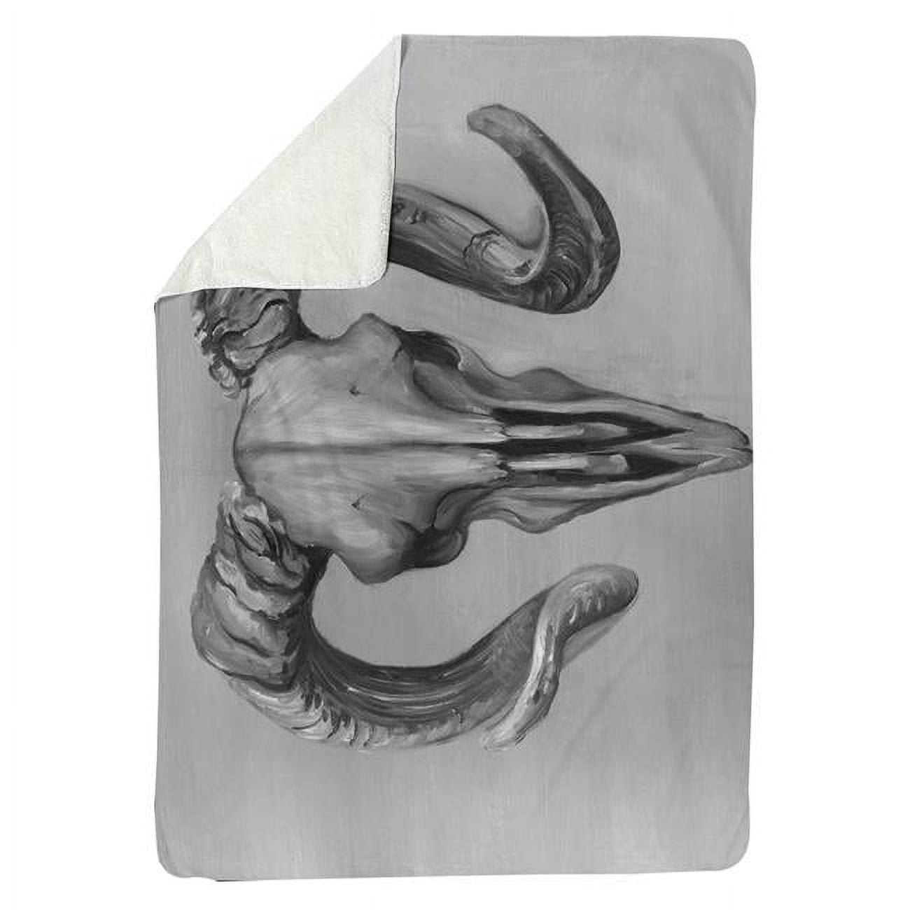 60 x 80 in. Greyscale Aries Skull-Sherpa Fleece Blanket