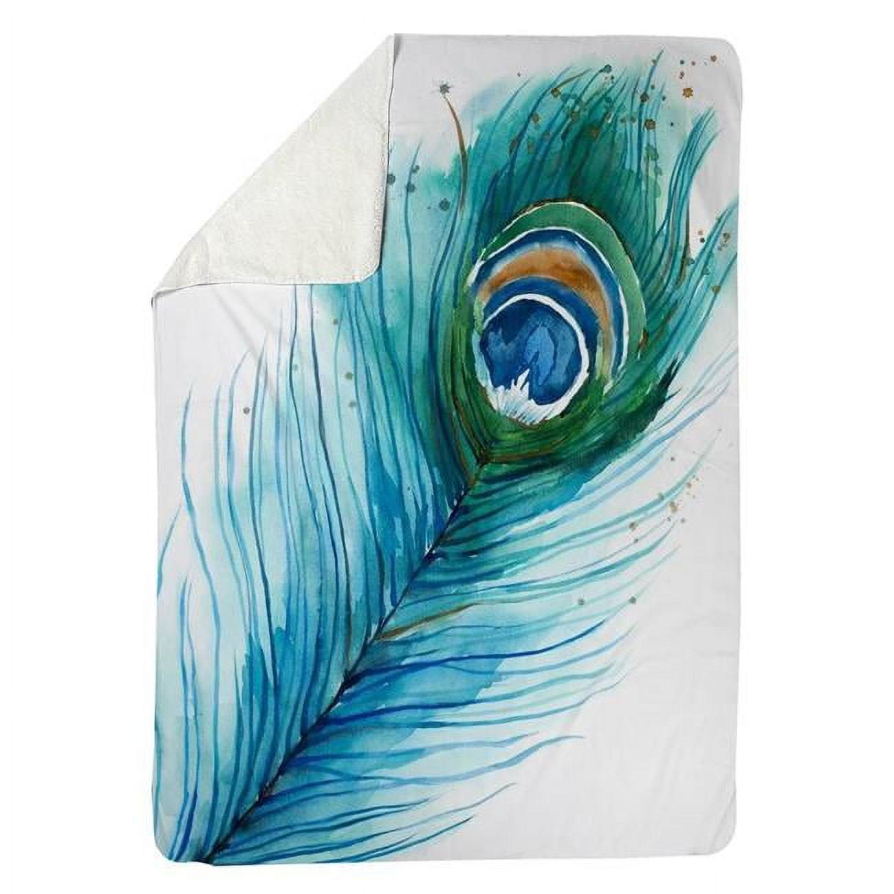 60 x 80 in. Long Peacock Feather-Sherpa Fleece Blanket
