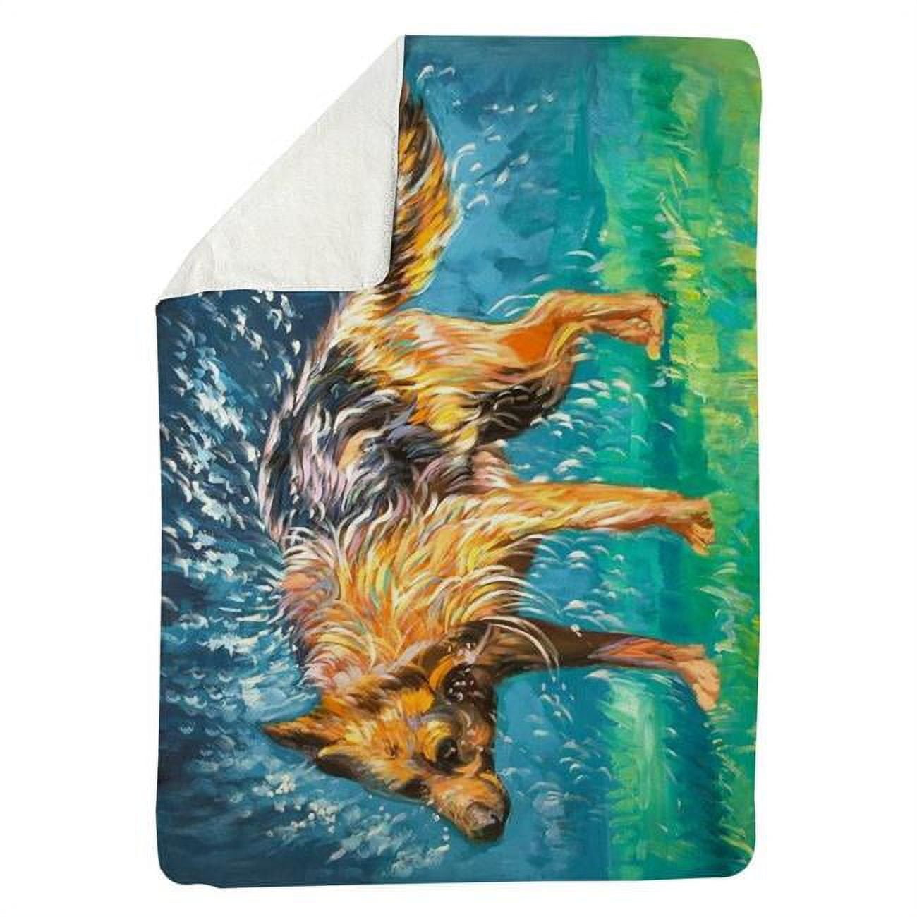 60 x 80 in. Spin-Dry Wet German Shepherd-Sherpa Fleece Blanket