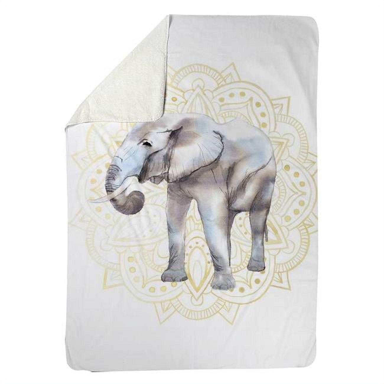 60 x 80 in. Elephant on Mandalas Pattern-Sherpa Fleece Blanket