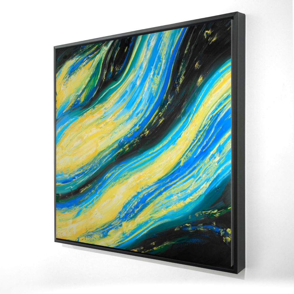2081-2424-AB41 24 x 24 in. Liquid Magic Wave Blue Abstract Framed Canvas Home Decor