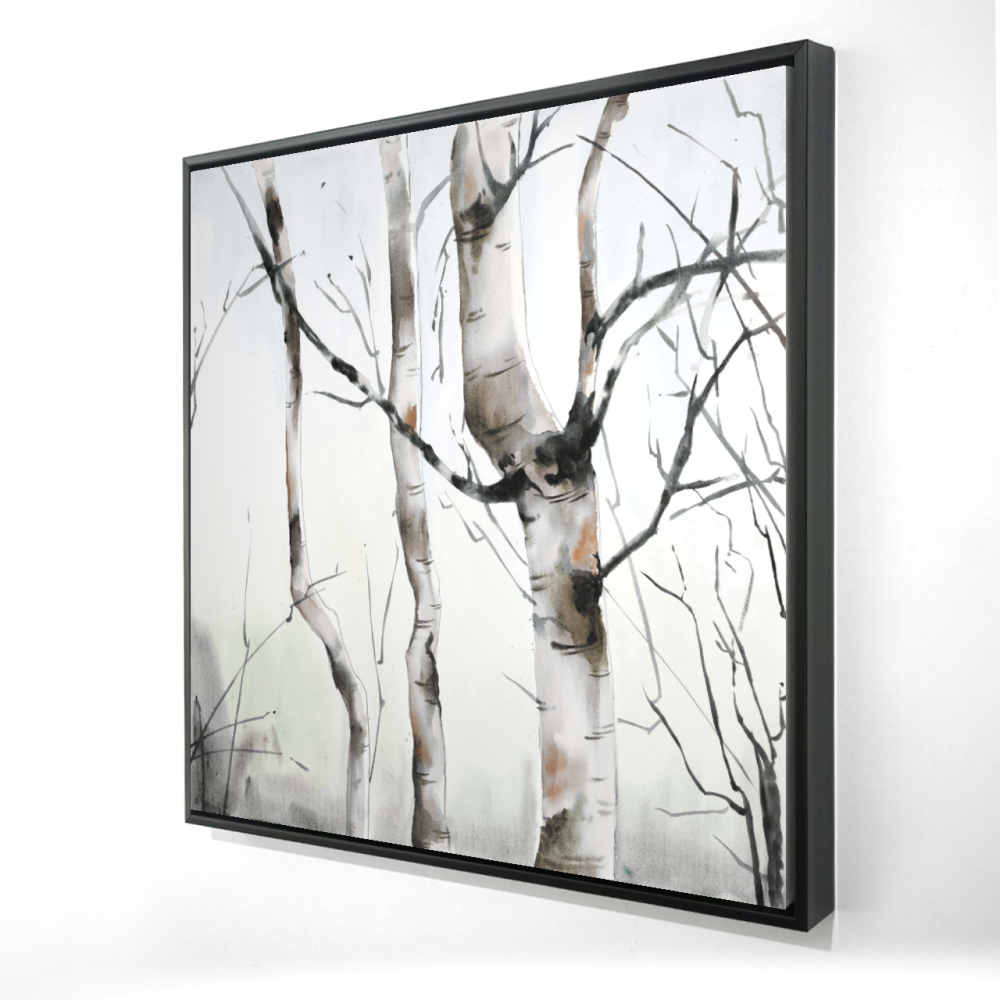 2081-2424-LA133-1 24 x 24 in. Three Birches Trees Framed Canvas - Brown Trees Home Decor