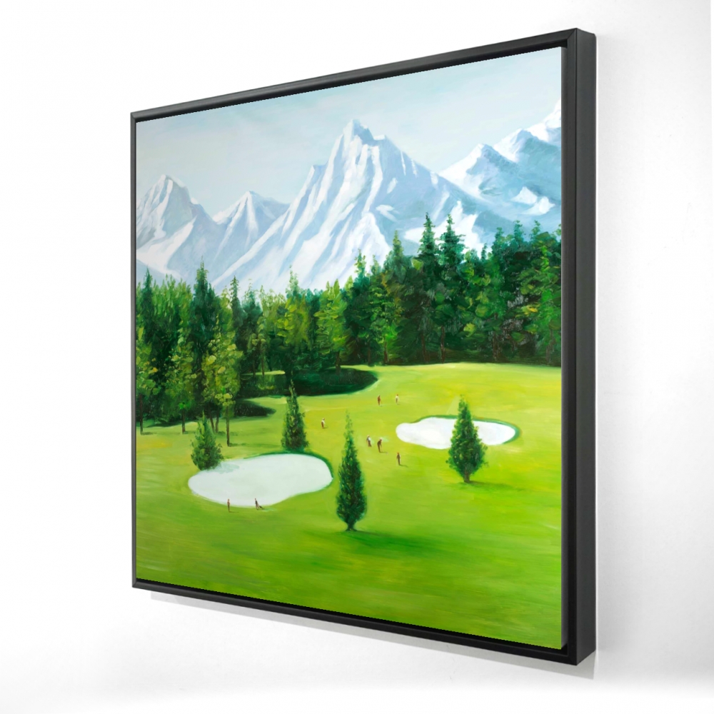 2081-2424-LA82 24 x 24 in. Golf Course with Mountains View - Blue Framed Canvas Decor