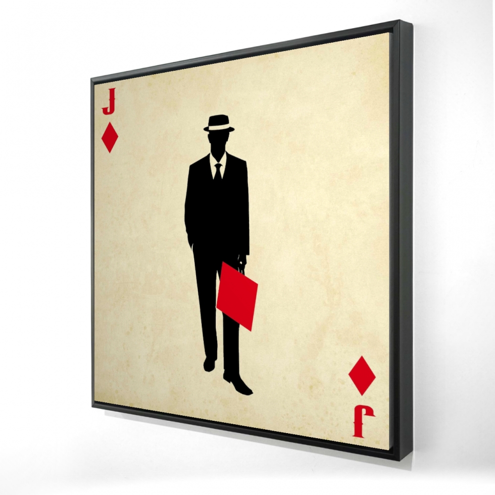 2081-2424-MI13 24 x 24 in. Jack of Diamonds Framed Canvas - Black Man Cave Home Decor