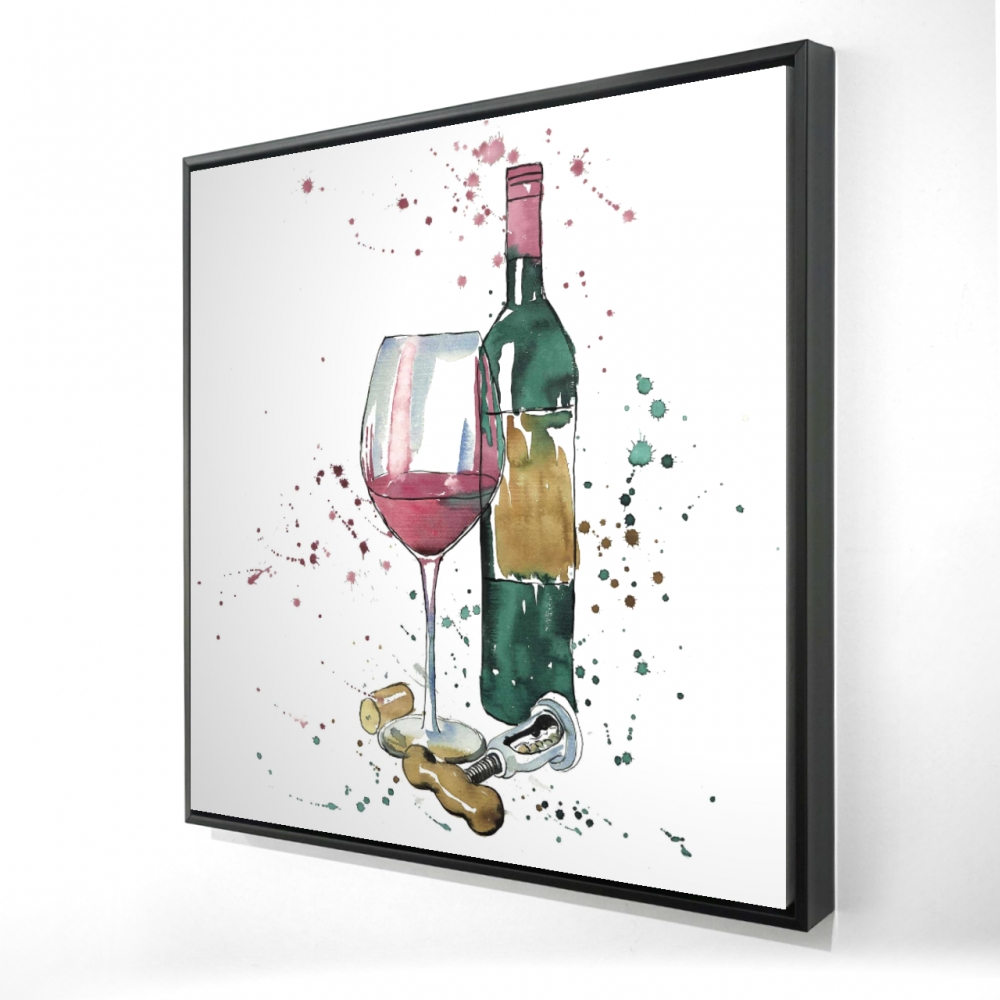 2081-2424-GA111 24 x 24 in. Red Wine Bottle Canvas - Gastronomy Kitchen Decor - Framed