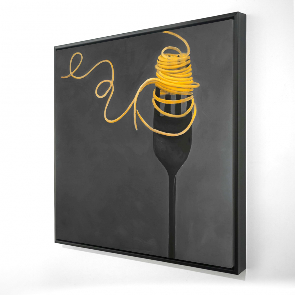 2081-2424-GA47 24 x 24 in. Spaghetti Pasta Fork Canvas - Gray Framed - Home Decor Art