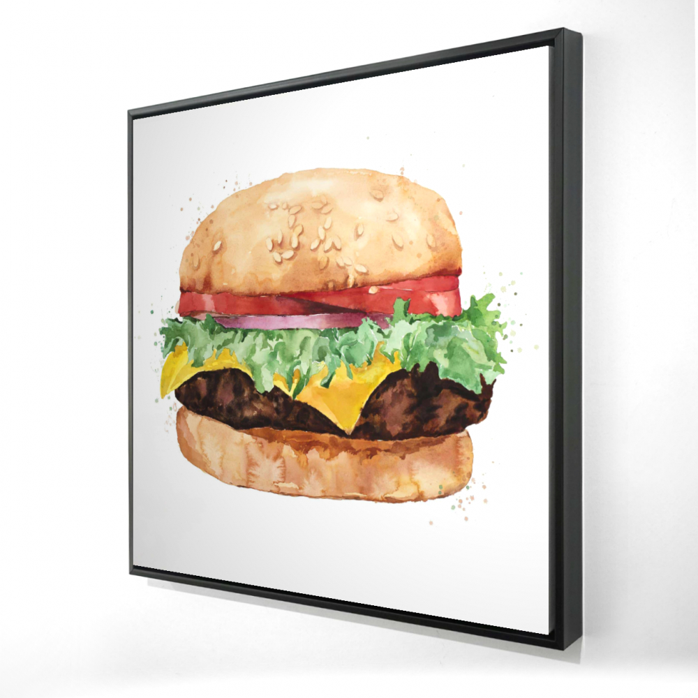 2081-2424-GA78 24 x 24 in. Brown Kitchen Canvas - Watercolor Cheeseburger Framed Decor