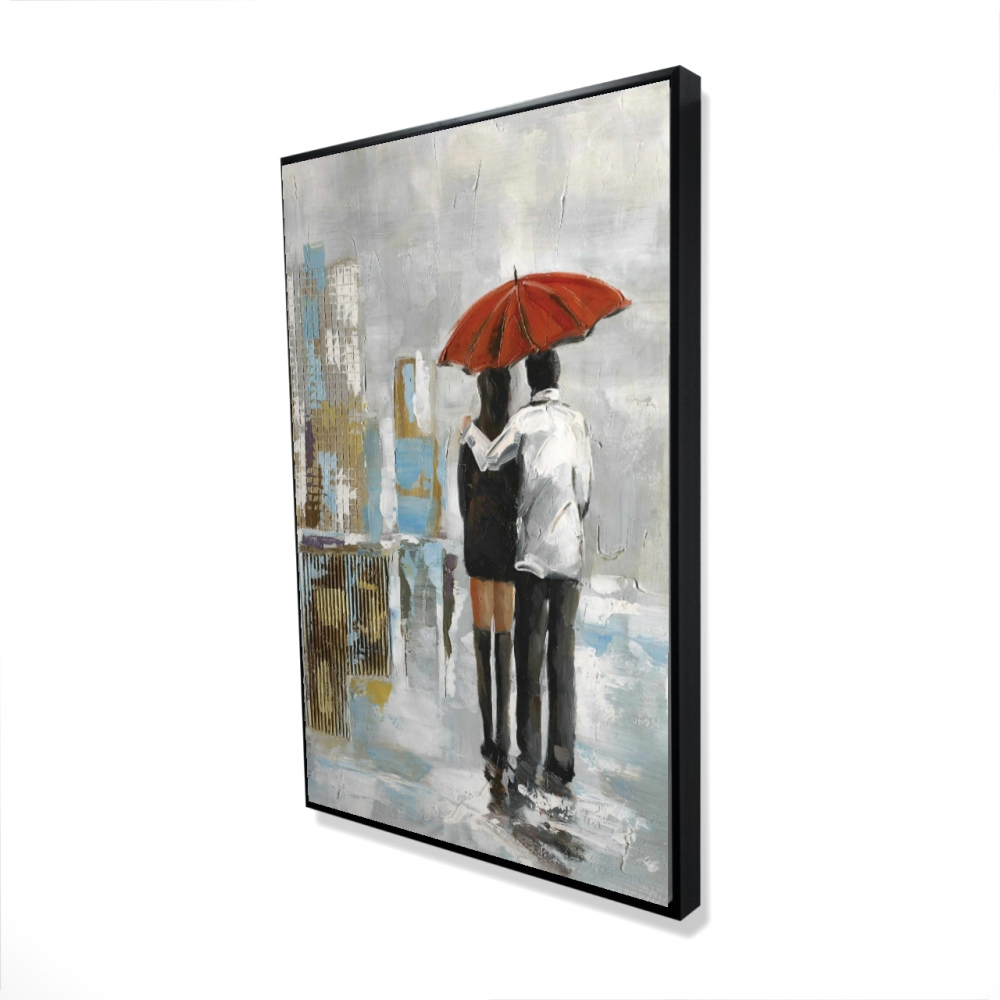 2081-3624-CI14 24 x 36 in. Couple Walking Under Umbrella - Abstract Framed Canvas Decor