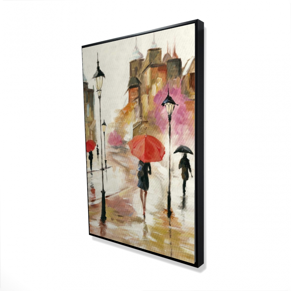 2081-3624-CI2 24 x 36 in. Passersby Under Umbrellas Framed Canvas - Modern Home Decor