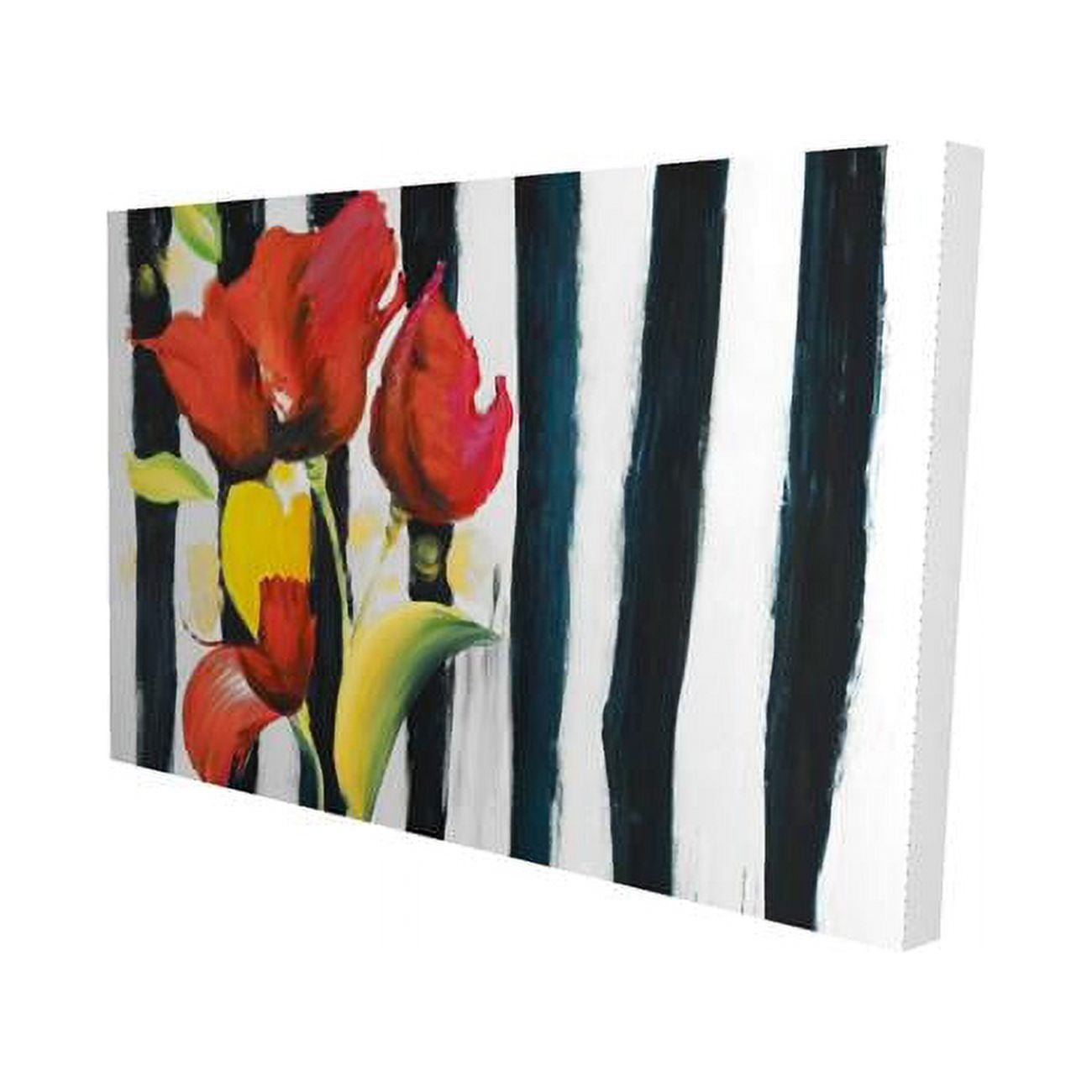 20 x 30 in. Red Flowers on Stripes-Print on Canvas