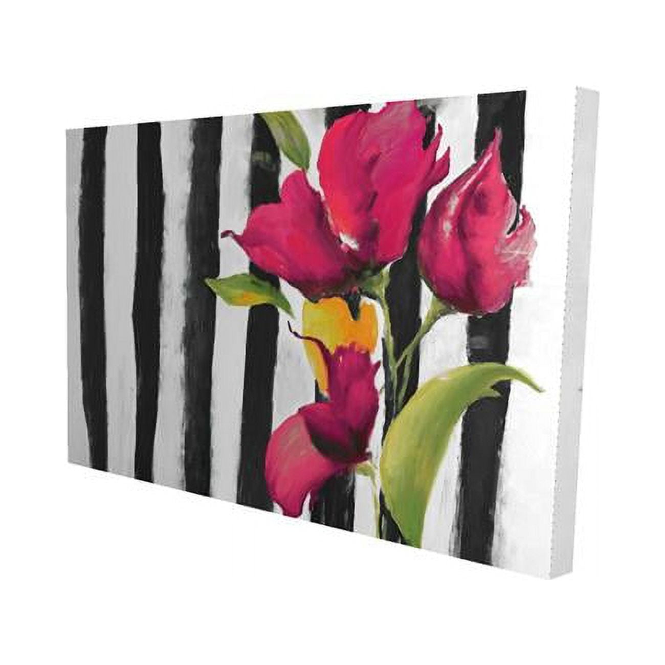 20 x 30 in. Flowers on Black & White Stripes-Print on Canvas