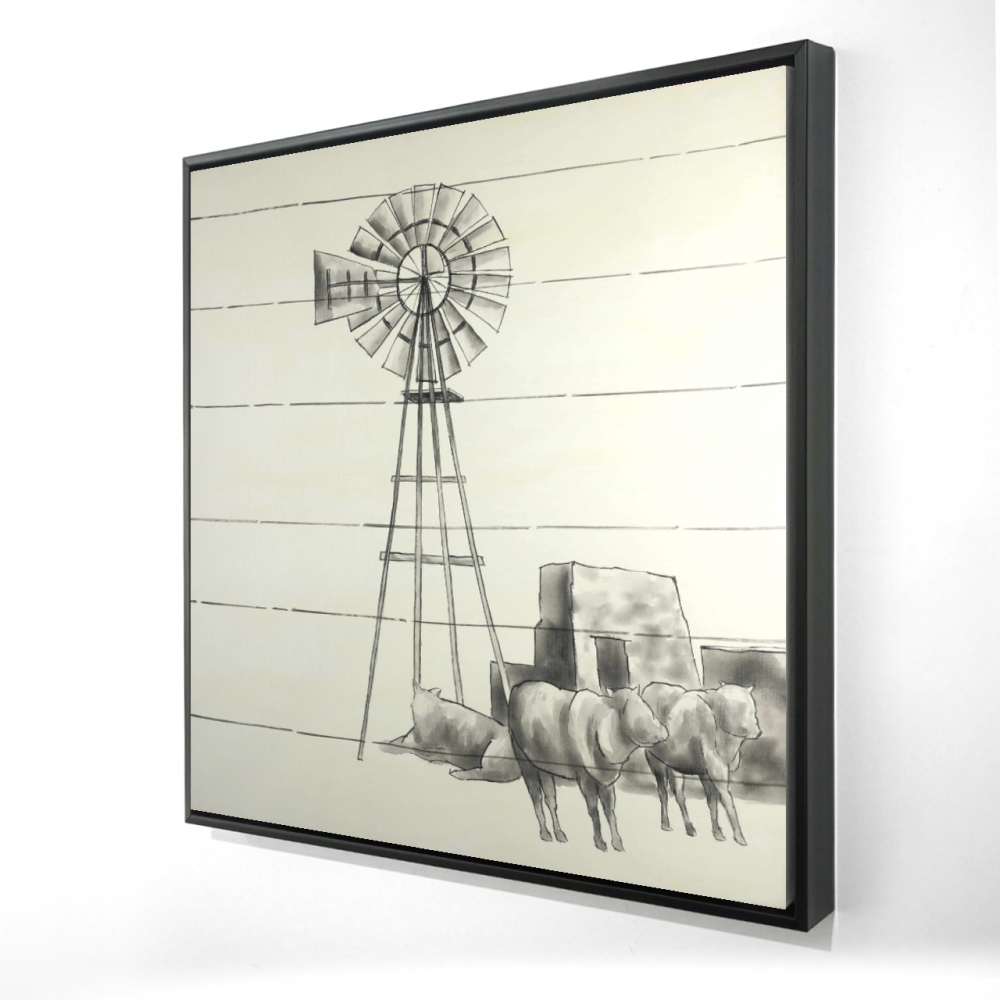 2081-2424-MI83 24 x 24 in. Vintage Texas Windmill Canvas - Gray Framed Home Decor