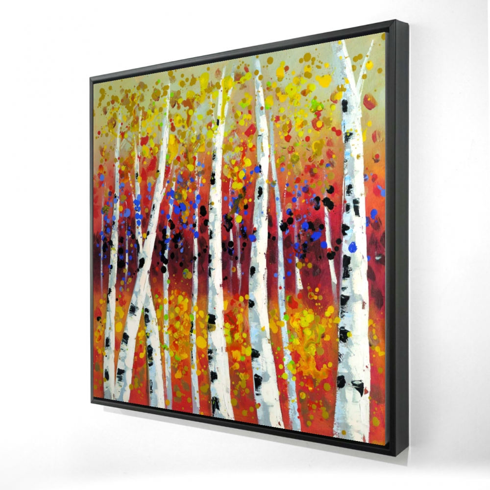 2081-2424-LA2 24 x 24 in. Colored Birches - Contemporary Yellow Trees Framed Canvas Decor
