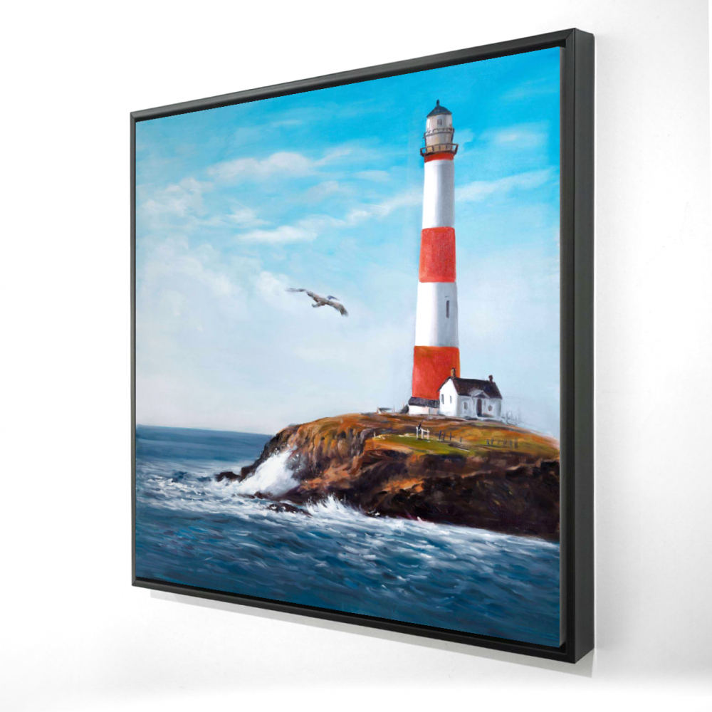 2081-2424-CO50 24 x 24 in. Lighthouse at the Edge of the Sea - Coastal Blue Canvas Art