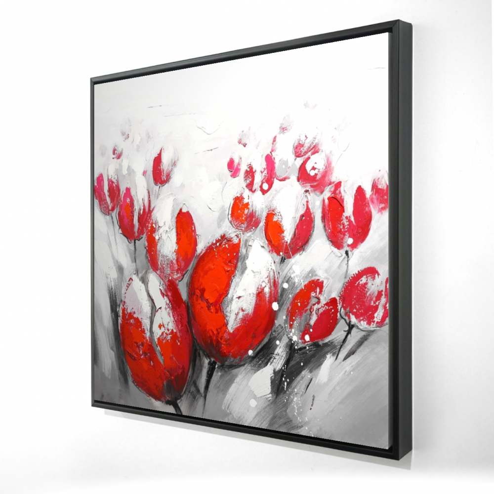 2081-2424-FL64 24 x 24 in. Red Tulips Framed Canvas - White Botanical Home Decor Art