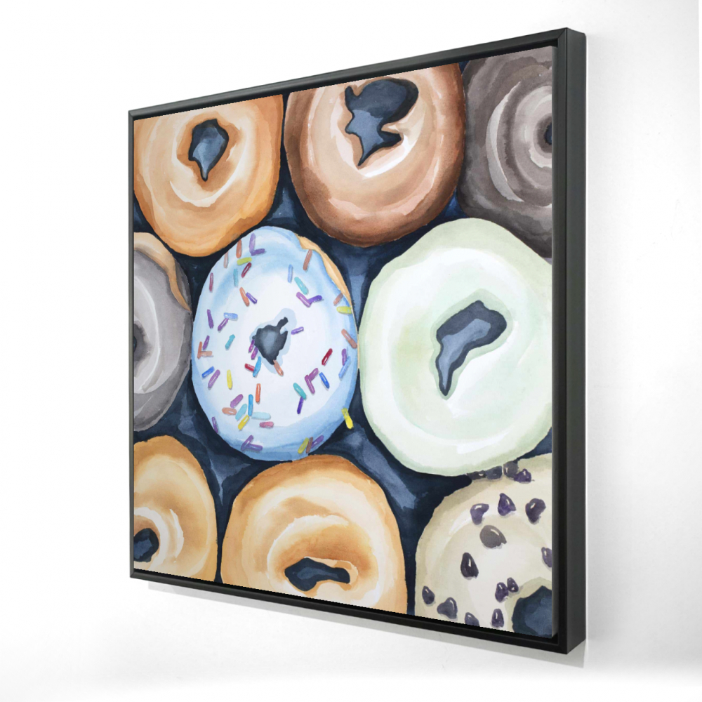 2081-2424-GA88 24 x 24 in. Watercolor Doughnuts with Icing Framed Canvas - Home Decor