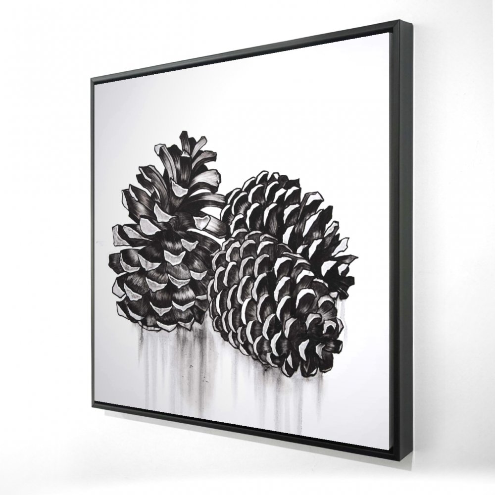 2081-2424-MI100 24 x 24 in. Three Small Pine Cones Framed Canvas - Still Life Bedroom Decor