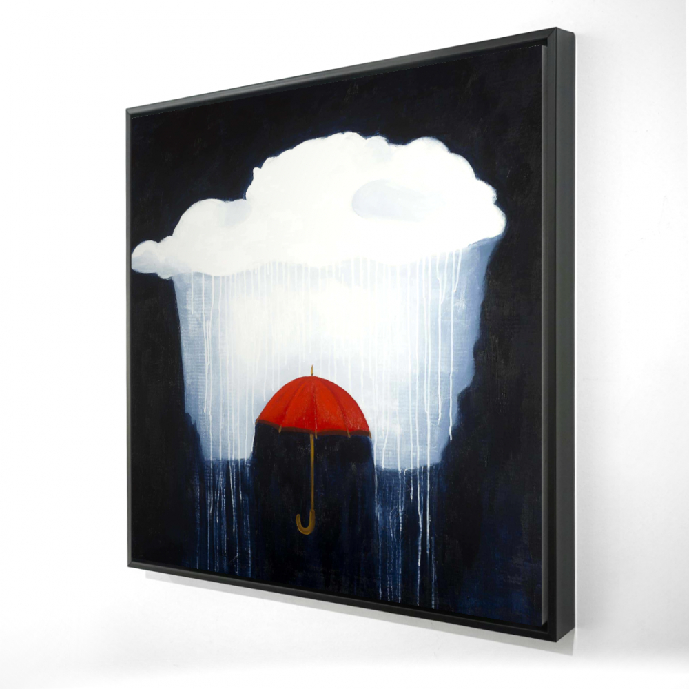 2081-2424-MI43 24 x 24 in. Umbrella Under Rain Canvas - Blue Frame Home Decor Art