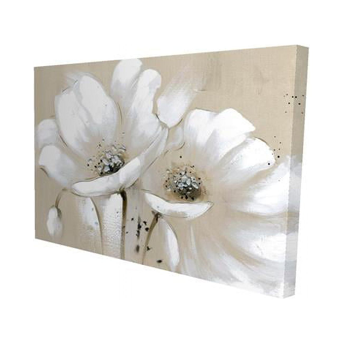 20 x 30 in. White Abstract Wild Flowers-Print on Canvas