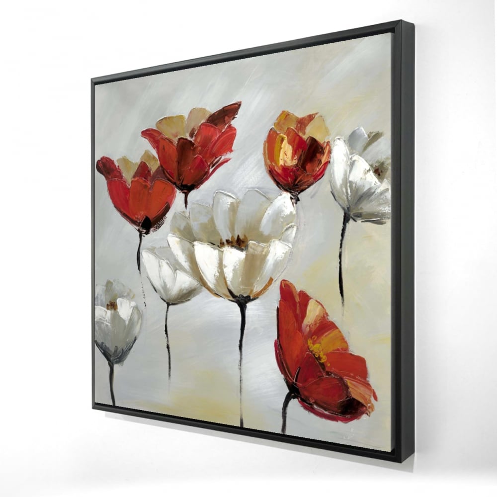 2081-2424-FL3 24 x 24 in. Abstract Red & White Flowers Framed Canvas - Modern Home Decor