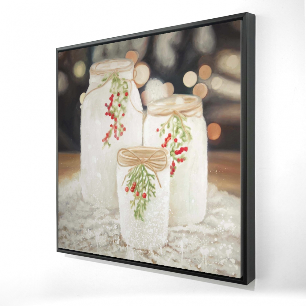 2081-2424-HO10 24 x 24 in. White Botanical Still Life Canvas - Christmas Candles Decor