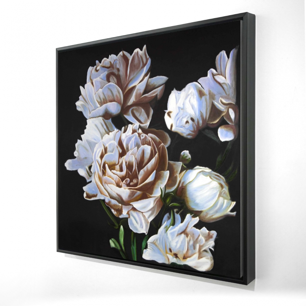 2081-2424-FL355 24 x 24 in. Romantic Peonies Floral Canvas - White Frame Home Decor Art