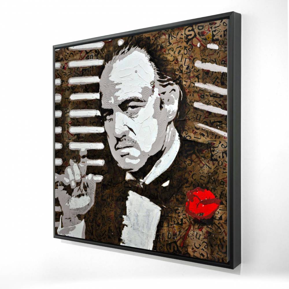 2081-2424-FI5 24 x 24 in. Brown Framed Canvas - Black & White Godfather Decor