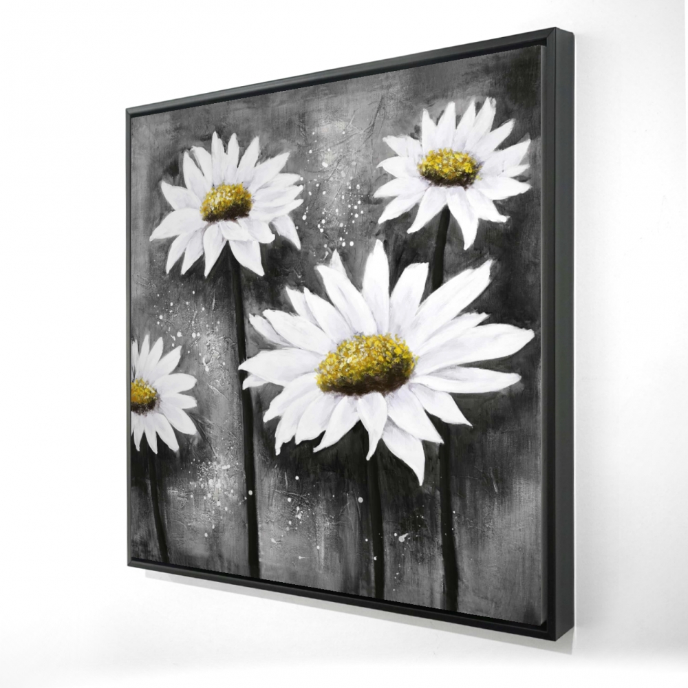 2081-2424-FL109-1 24 x 24 in. White Rustic Daisies at Sun Framed Canvas - Home Decor