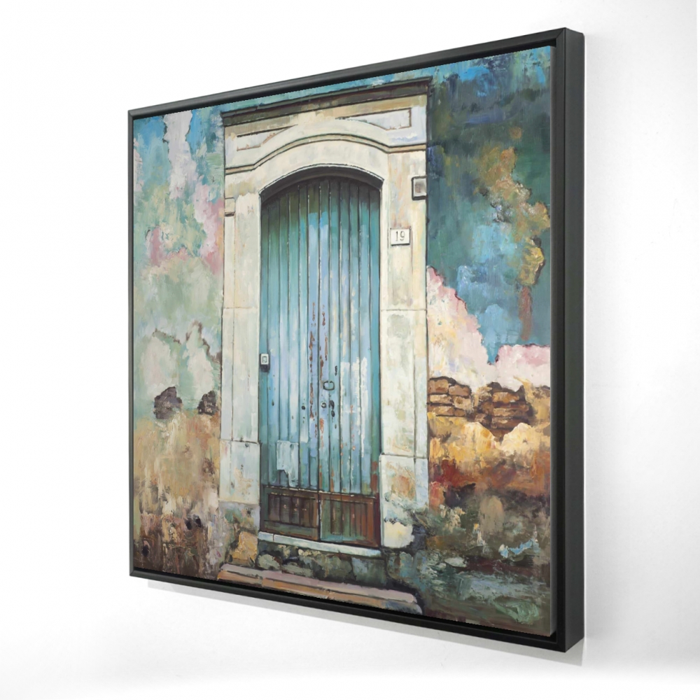 2081-2424-SL9 24 x 24 in. Blue Door Canvas - Framed Still Life for Home Decor