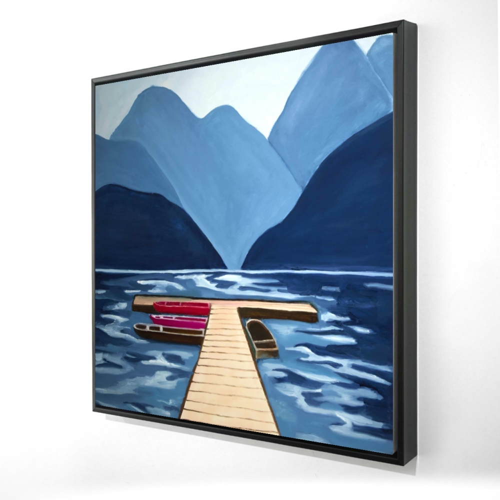 2081-2424-LA140 24 x 24 in. Blue Marine Mountains Framed Canvas - Lake, Quai & Mountains Decor