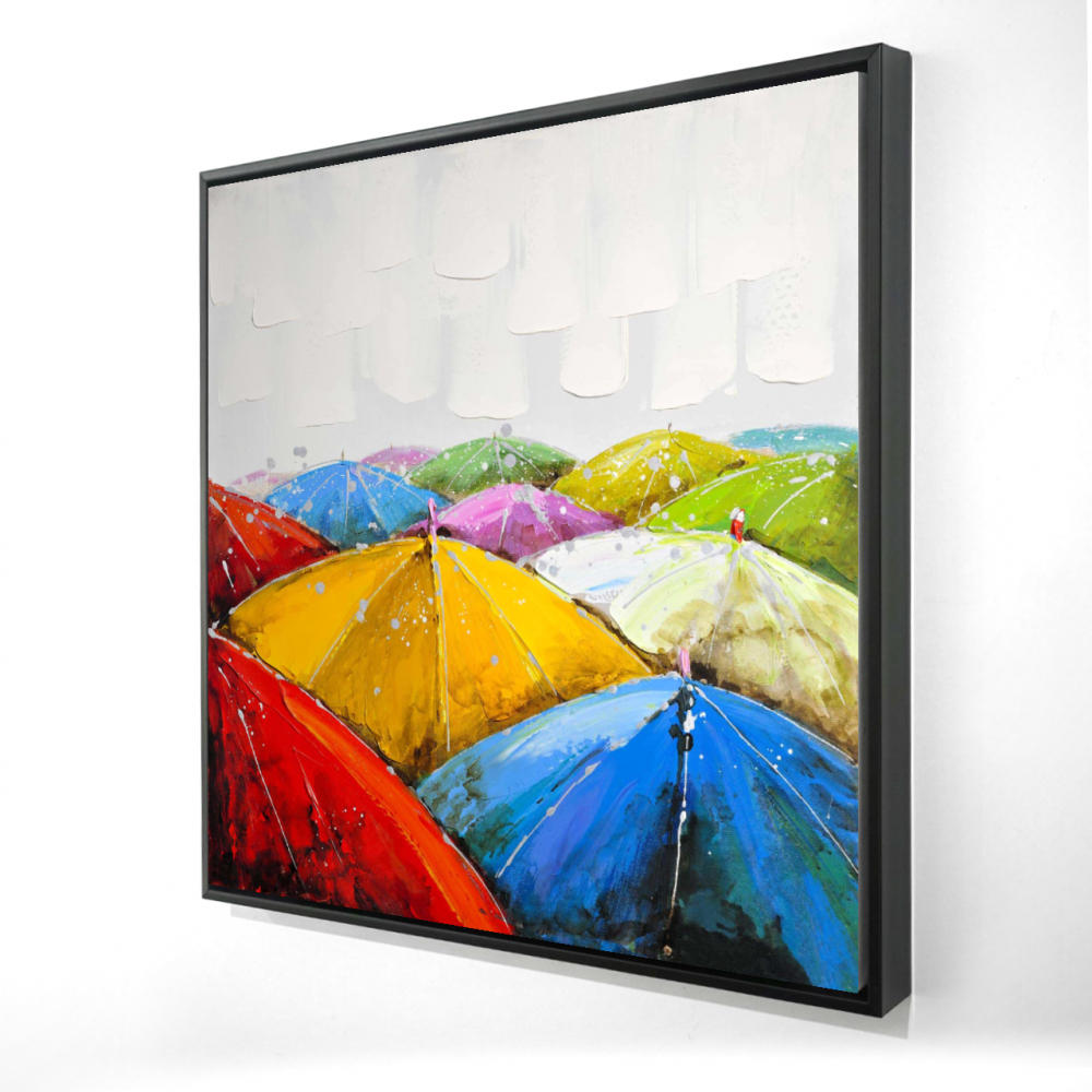 2081-2424-MI2 24 x 24 in. Colorful Umbrellas Canvas - Blue Frame - Home Decor Wall Art