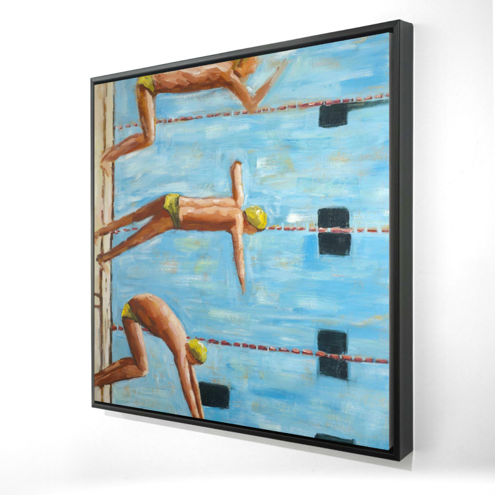 2081-2424-SP21 24 x 24 in. Swimmers Blue Framed Canvas - Man Cave Home Decor Art