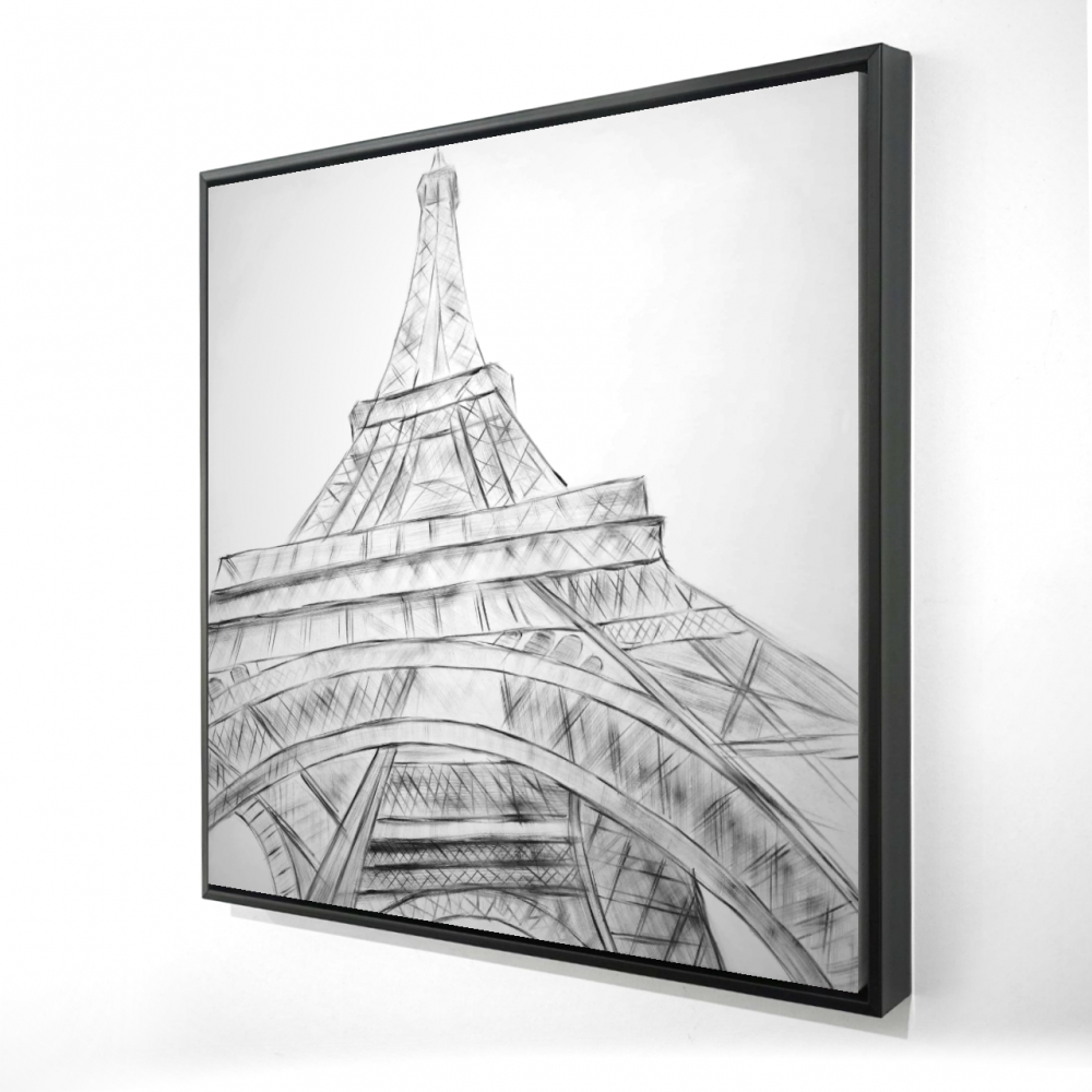 2081-2424-AR1 24 x 24 in. Eiffel Tower Sketch Canvas - Black & White Architecture Decor