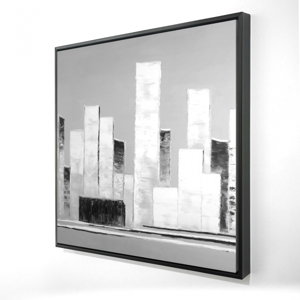 2081-2424-CI321 24 x 24 in. Abstract Black & White Building Canvas - White Frame Decor