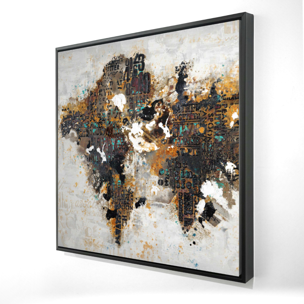 2081-2424-CI146 24 x 24 in. Abstract World Map Typography Canvas - Cities Brown Bedroom Decor