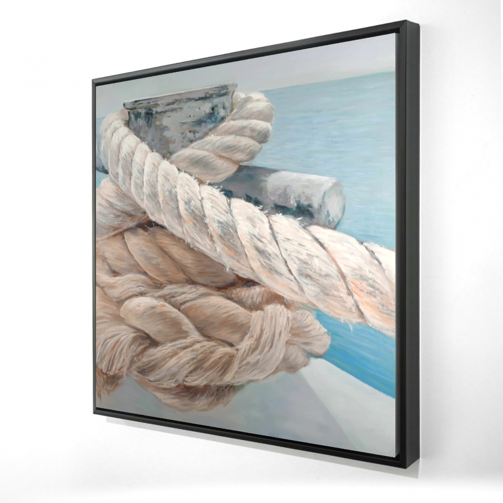 2081-2424-CO86 24 x 24 in. Coastal Boat Canvas - Tie-Down Ropes Closeup - White Frame Decor
