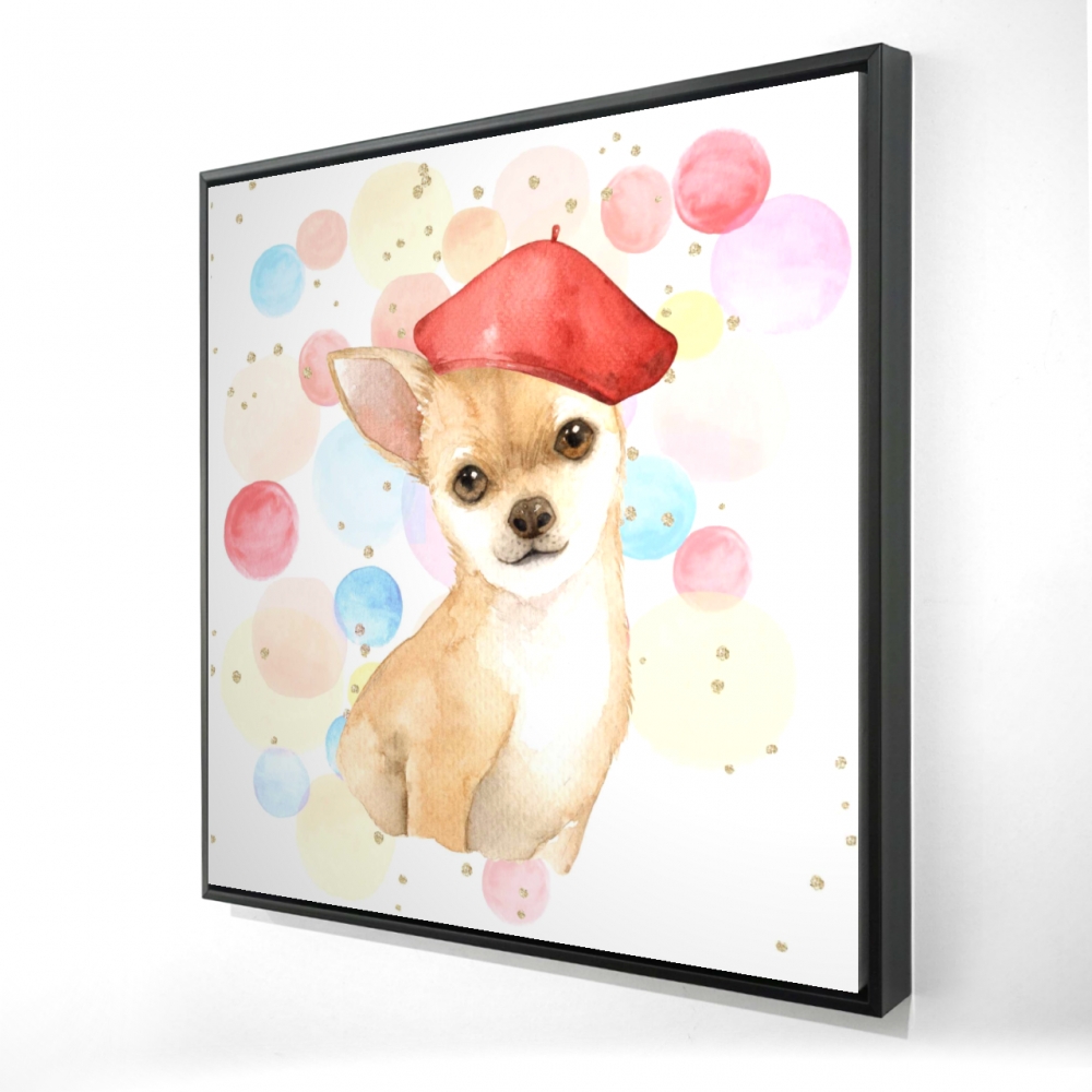 2081-2424-CH5-1 24 x 24 in. Chihuahua Dog Artist - Red Bedroom Animals Framed Canvas Decor